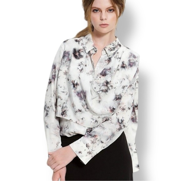 Leith 100% Silk Button Down Top Blouse Wrap Around Multicolor Size XS - Picture 1 of 9